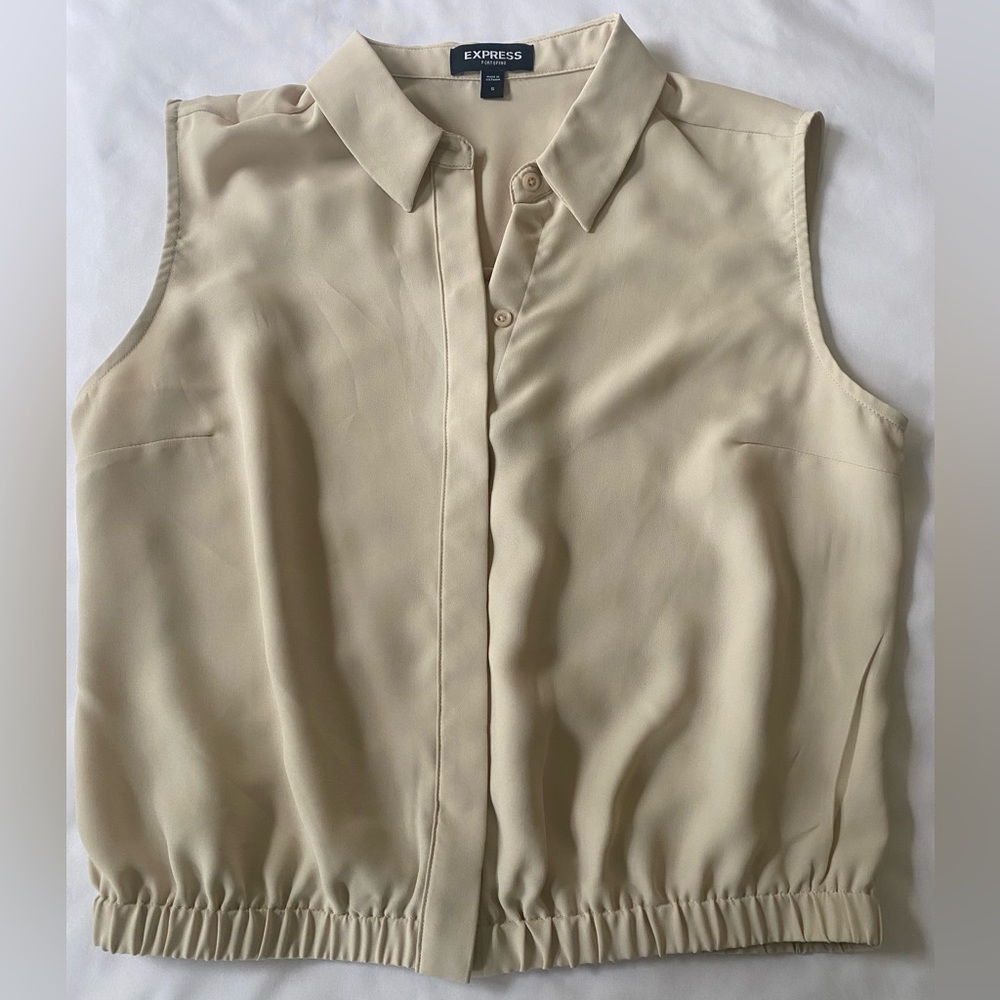 Express Portofino Sinched Collared Sleeveless Blouse